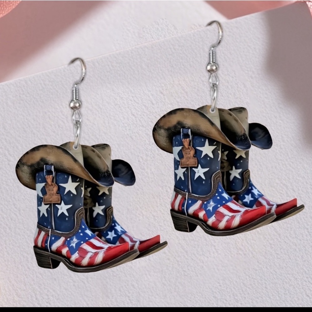 Patriotic‎ Cowboy Boot & Hat Earrings cowgirl
rodeo concert USA western
